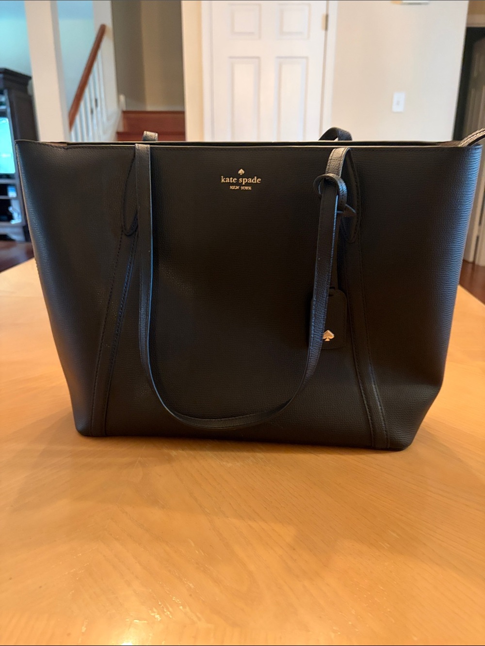 kate spade Black Leather Tote with Double Shoulder Straps